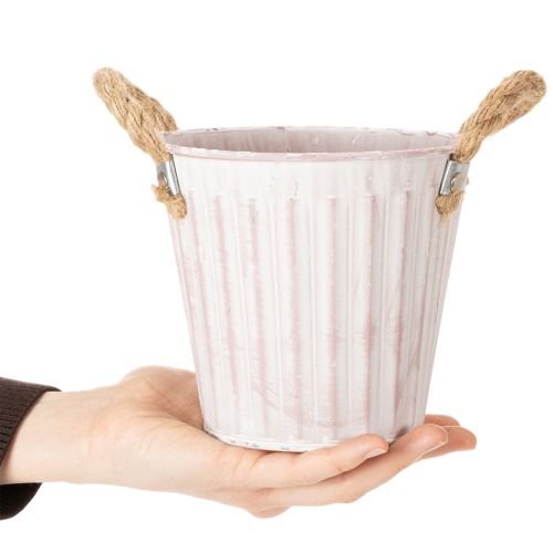 tételeket Dekoratív kaspó, fém vödör ültetéshez, ültető fülekkel, rózsaszín/zöld/sárga shabby chic Ø15cm M13cm 3 darabos szett