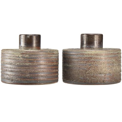 tételeket Dekoratív váza kerámia kerámia váza barna kék szürke 12x10,5cm 2db