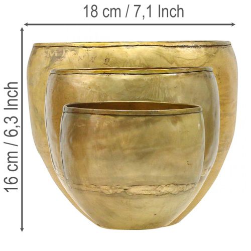 Dekoratív vázák sárgaréz hatású fémvázák Ø18/15/12,5cm 3 db-os készlet | Floristik24.hu