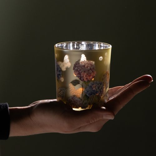 tételeket Dekoratív üveglámpás virágmintával, stílusos otthoni kiegészítőkhöz, 8 cm, 4 darab.