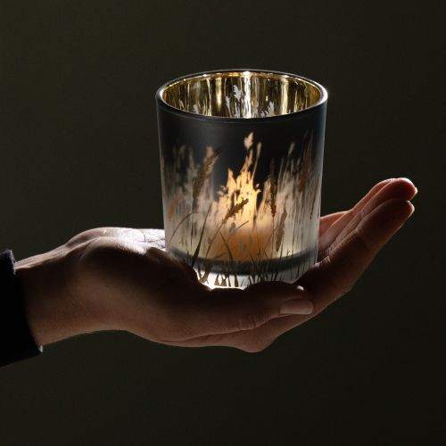 tételeket Dekoratív üveglámpás fű mintával hangulatos szobai kiegészítőkhöz, kék, 8 cm, 4 darab.