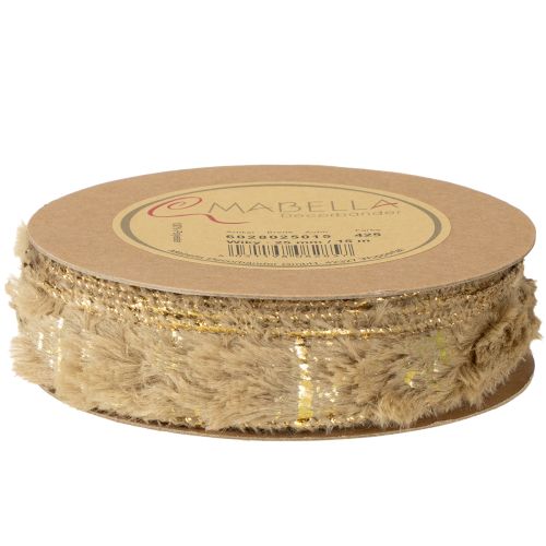 tételeket Dekoratív szalag szőrmével, műszőrme szalag, barna arany, 25mm, 15m