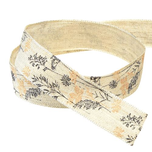 tételeket Dekoratív füvek és levelek len szalag natúr 25mm 18m