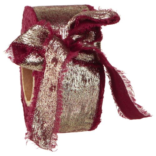 Floristik24 Dekoratív szalag Karácsonyi dekorációs szalag Bordeaux Gold W40mm L10m