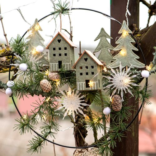 tételeket Dekoratív filc házikó akasztók, natúr zöld, karácsonyi dekoráció, 4 db-os készlet