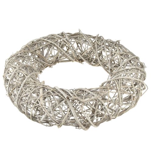 Floristik24 Dekoratív koszorú fa dekoráció rattan natúr fehér Ø40cm H9,5cm