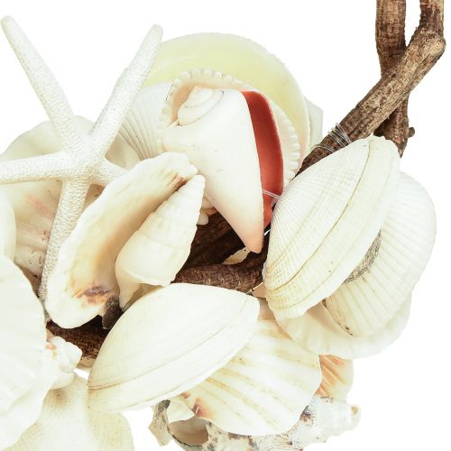 tételeket Tengeri dekoratív gyűrű tengeri csigákkal és kagylókkal - natúr fehér, Ø 25 cm - tökéletes a tengerparti dekorációhoz