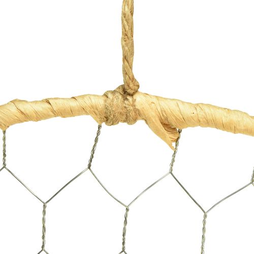 tételeket Dekoratív fémgyűrű Ø38cm, függő dekoráció, raffia, ezüst, natúr, bohém fali dekoráció, sokoldalú dekoráció, 4 darab