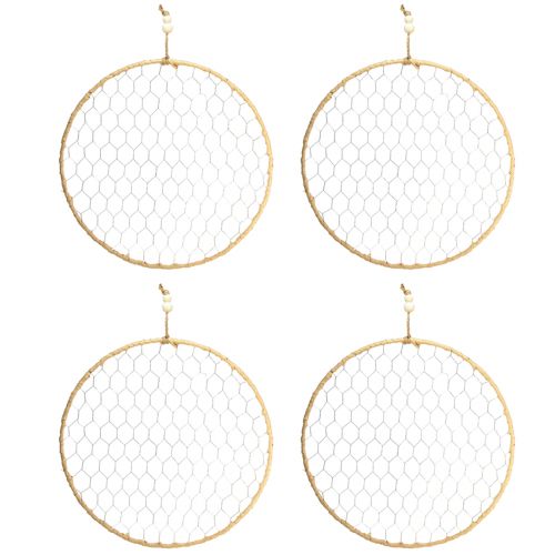 tételeket Dekoratív fémgyűrű Ø38cm, függő dekoráció, raffia, ezüst, natúr, bohém fali dekoráció, sokoldalú dekoráció, 4 darab