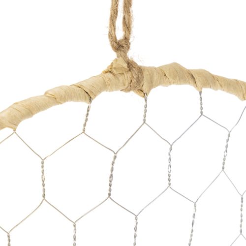 tételeket Dekoratív fémgyűrű Ø38cm, függő dekoráció, raffia, ezüst, natúr, bohém fali dekoráció, sokoldalú dekoráció, 4 darab