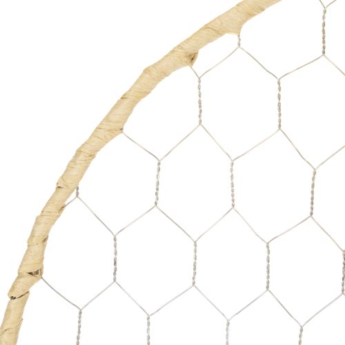 tételeket Dekoratív fémgyűrű Ø38cm, függő dekoráció, raffia, ezüst, natúr, bohém fali dekoráció, sokoldalú dekoráció, 4 darab