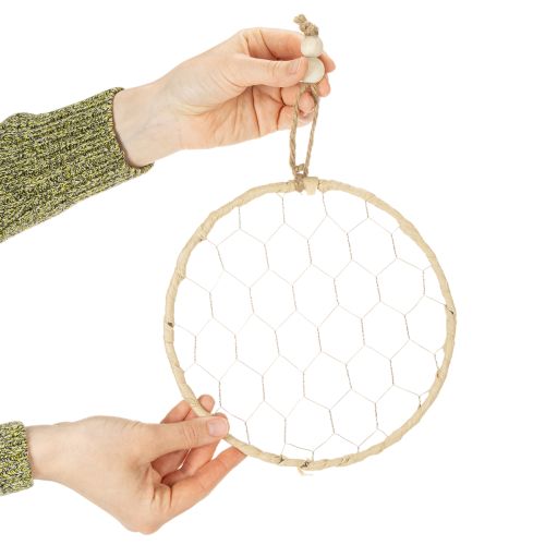 tételeket Dekoratív fém raffia akasztógyűrűk, Ø20cm, 4 darab, bohém fali dekoráció, ablakdekoráció