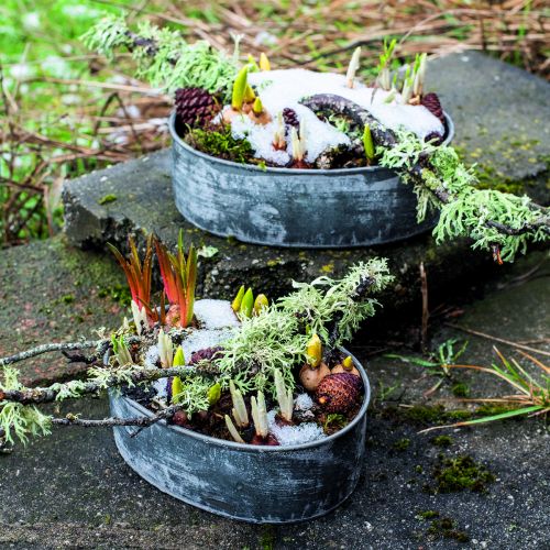 Floristik24 Dekoratív tál fém dugaszolható tál ovális szürke L22,5/19,5/16cm 3 db-os készlet