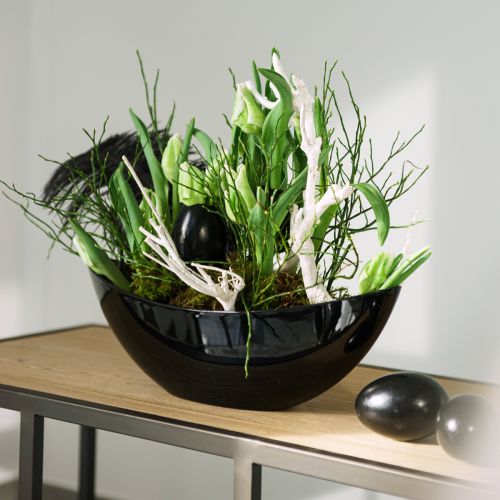 tételeket Dísztál fekete asztaldísz növényhajó 38,5x12,5x13cm