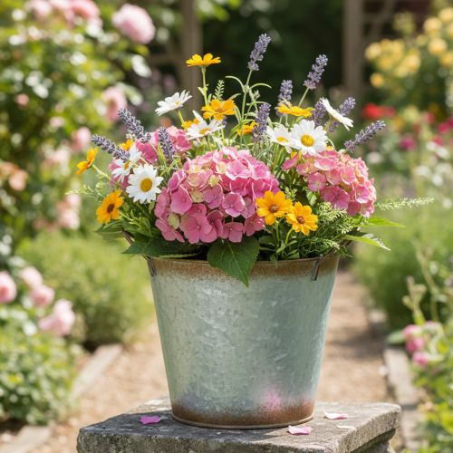 tételeket Dekoratív kaspó fülekkel, ültetővödör, fém edény, ezüst, rozsdás acél, Ø17cm M16.5cm