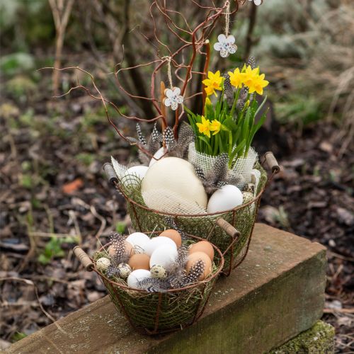 tételeket Drótkosár fém kosár fogantyúval, fa rozsda díszítéssel Ø18cm