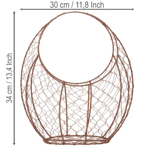 Drótkosár, fém virágtartó, tavaszi dekoráció, húsvéti kosár, barna, rozsdabarna felület, M34cm H30cm | Floristik24.hu