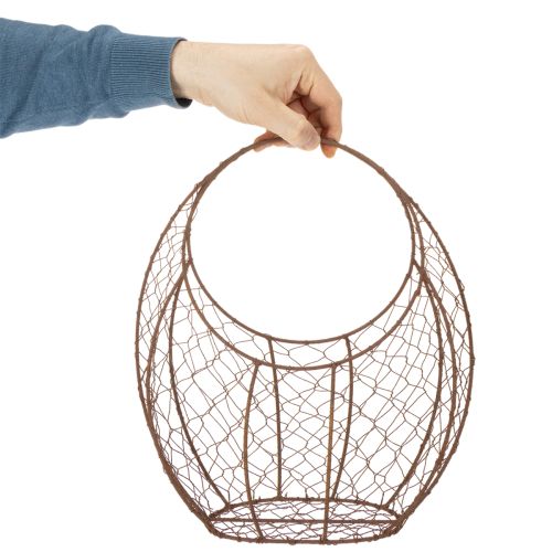 Drótkosár, fém virágtartó, tavaszi dekoráció, húsvéti kosár, barna, rozsdabarna felület, M34cm H30cm | Floristik24.hu
