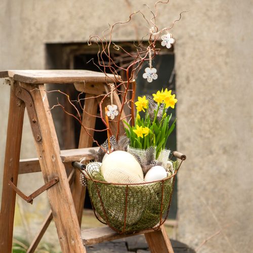 tételeket Drótkosár vintage kerek fogantyúval rozsdás fém kosár Ø26,5cm