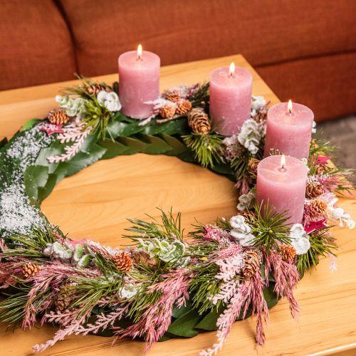 tételeket Elegáns antik rózsás oszlopgyertyák 70×80 mm, 4 darabos készlet, asztaldíszítéshez, adventi koszorúhoz és romantikus hangulathoz