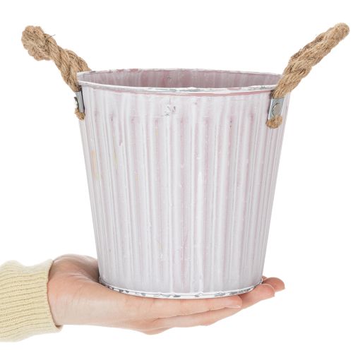 tételeket Ültetővödör, ültető fogantyúkkal, fém díszítéssel, rózsaszín/zöld/sárga shabby chic Ø16.5cm M15cm 3 darabos szett