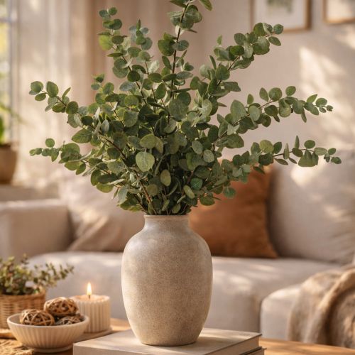 tételeket Tartósított eukaliptusz díszágak és levelek, kerek, szárított dekoráció, zöld, 150g