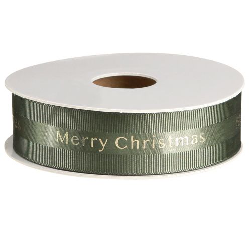 Floristik24 Ünnepi karácsonyi szalag sötétzöld színben arany 'Merry Christmas' felirattal, szélessége 25mm, hossza 20m