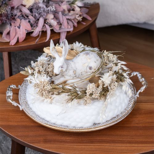 Floristik24 Filc dekorációs gyapjú díszkoszorú fehér színben, akasztáshoz Ø25cm