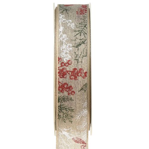 Floristik24 Ajándék szalag Karácsonyi Ilex Bogyók Zöld Piros 25mm 15m