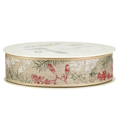 Floristik24 Ajándék szalag Karácsonyi Ilex Bogyók Zöld Piros 25mm 15m