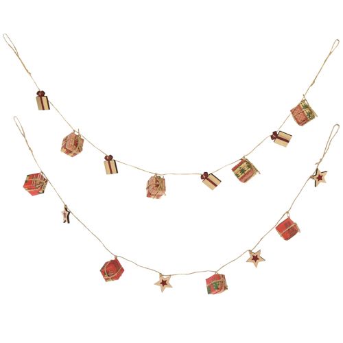 tételeket Garland karácsonyi ajándékok és csillagok Red Natural Green 100cm 2db