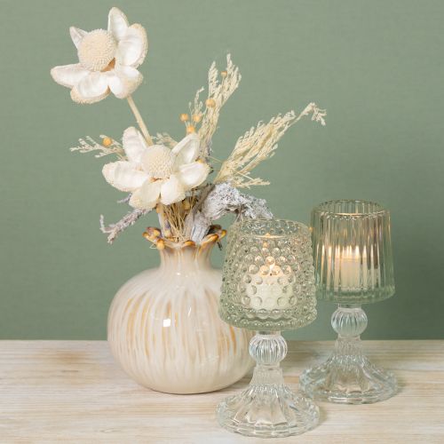 tételeket Üveg mécsestartó pöttyökkel és barázdákkal az alján, 15 cm, 2 db