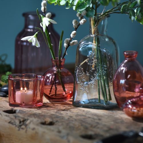 tételeket Üvegvázák, hagyma alakú rózsaszín retró mini vázák Ø7,5cm M9cm 6 db