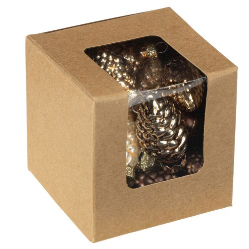 tételeket Üvegbóják akasztásra, bóják, üveg, barna, arany, 5,5 cm, 14 darab