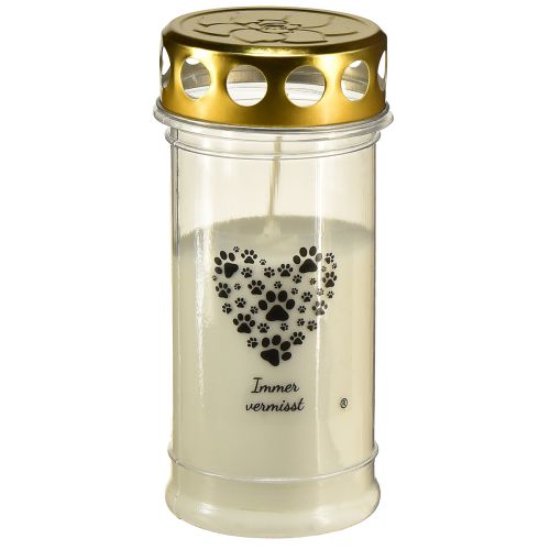 Sírgyertya kutyaszív fehérarany mancsból Ø7cm H16,5cm