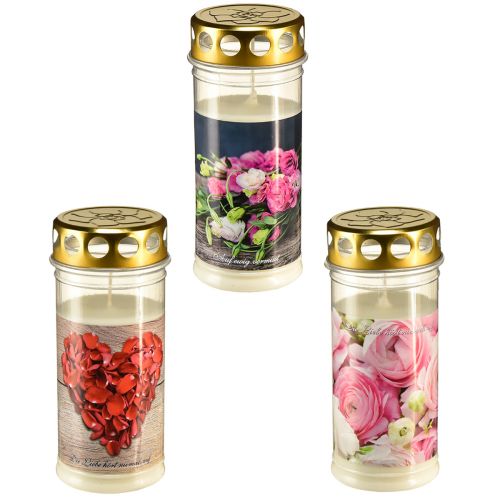 Floristik24 Sírlámpák fehér rózsák szív motívum gyász Ø7cm H18cm 3db