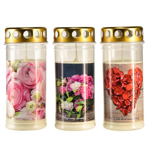 Floristik24 Sírlámpák fehér rózsák szív motívum gyász Ø7cm H18cm 3db