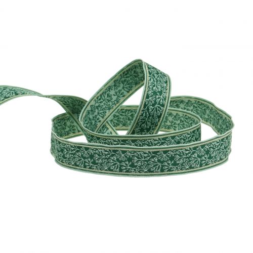 Floristik24 Ajándék szalag bogyós bokor jacquard drótszegéllyel sötétzöld, menta 25mm L15m