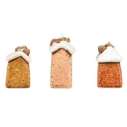 Floristik24 Kerámia függőházak – A barna különböző árnyalatai, hóval bevont tetők – Bájos karácsonyi dekoráció – 6 darabos csomag