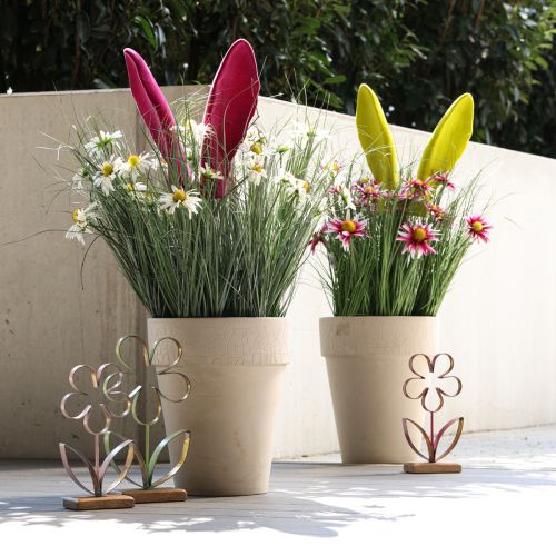 Floristik24 Nyuszi díszfülek sárga zöld pisztácia húsvéti boton 56cm