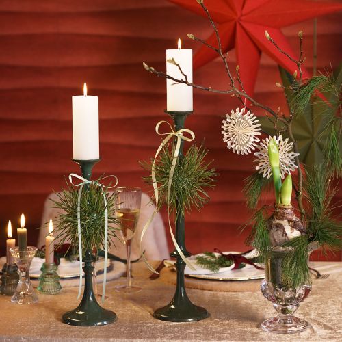 Magas gyertyatartó fémzöld kerámia megjelenés H38cm