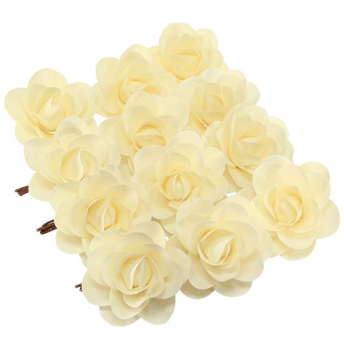 tételeket Fa dekoratív rózsák krémszínű műrózsák fa rózsák Ø10cm 12 db