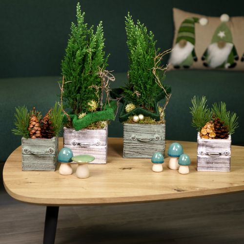 Floristik24 Fa fiókos készlet fogantyúval, fehér törlésű, 12x12cm és 9x9cm - Rusztikus tároló - 2 db-os készlet