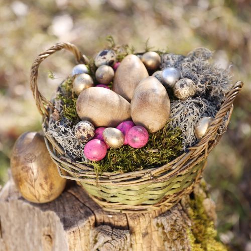 tételeket Fa tojás natúr mangófa Húsvéti tojás fából virág dekor H10cm 3 db