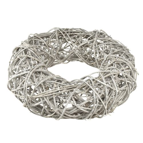 Fa koszorú dekoratív koszorú rattan natúr fehér Ø30cm H9,5cm | Floristik24.hu