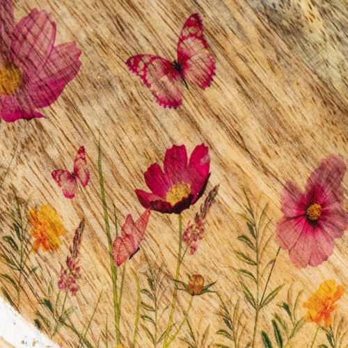 tételeket Virágokkal és pillangókkal díszített fa tányérok, natúr rózsaszín, Ø15cm, 3 darab