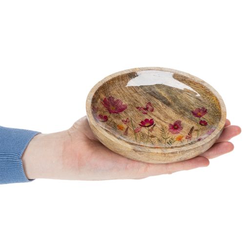 tételeket Virágokkal és pillangókkal díszített fa tányérok, natúr rózsaszín, Ø15cm, 3 darab