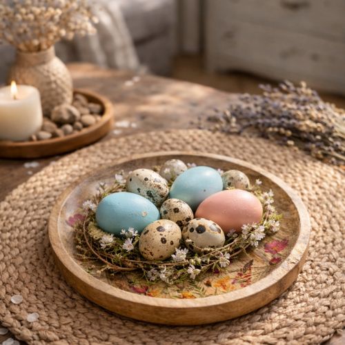 tételeket Virágokkal és pillangókkal díszített fa tányérok, natúr rózsaszín, Ø15cm, 3 darab