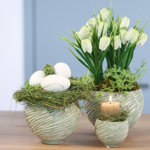 tételeket Kerámia tálak zöld spirál kivitelben Ø9cm H7cm 4db