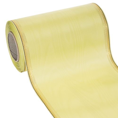 Floristik24 Moiré koszorú szalag, világoszöld, arany szegéllyel, 175 mm x 25 m, kiváló minőségű virágkötészet dekoráció